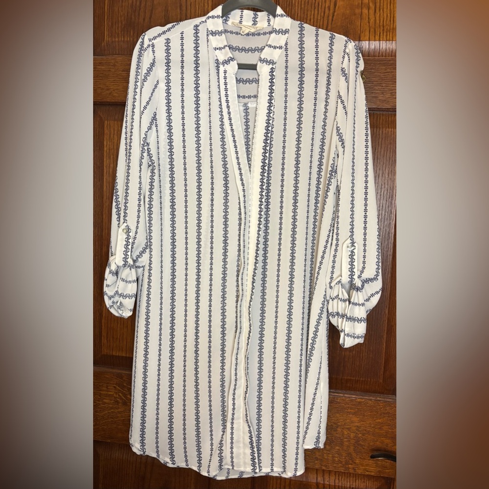 Sweet Wanderer Sheer Navy pattern Striped Dress/Swimsuit Cover Up/Tunic Size L